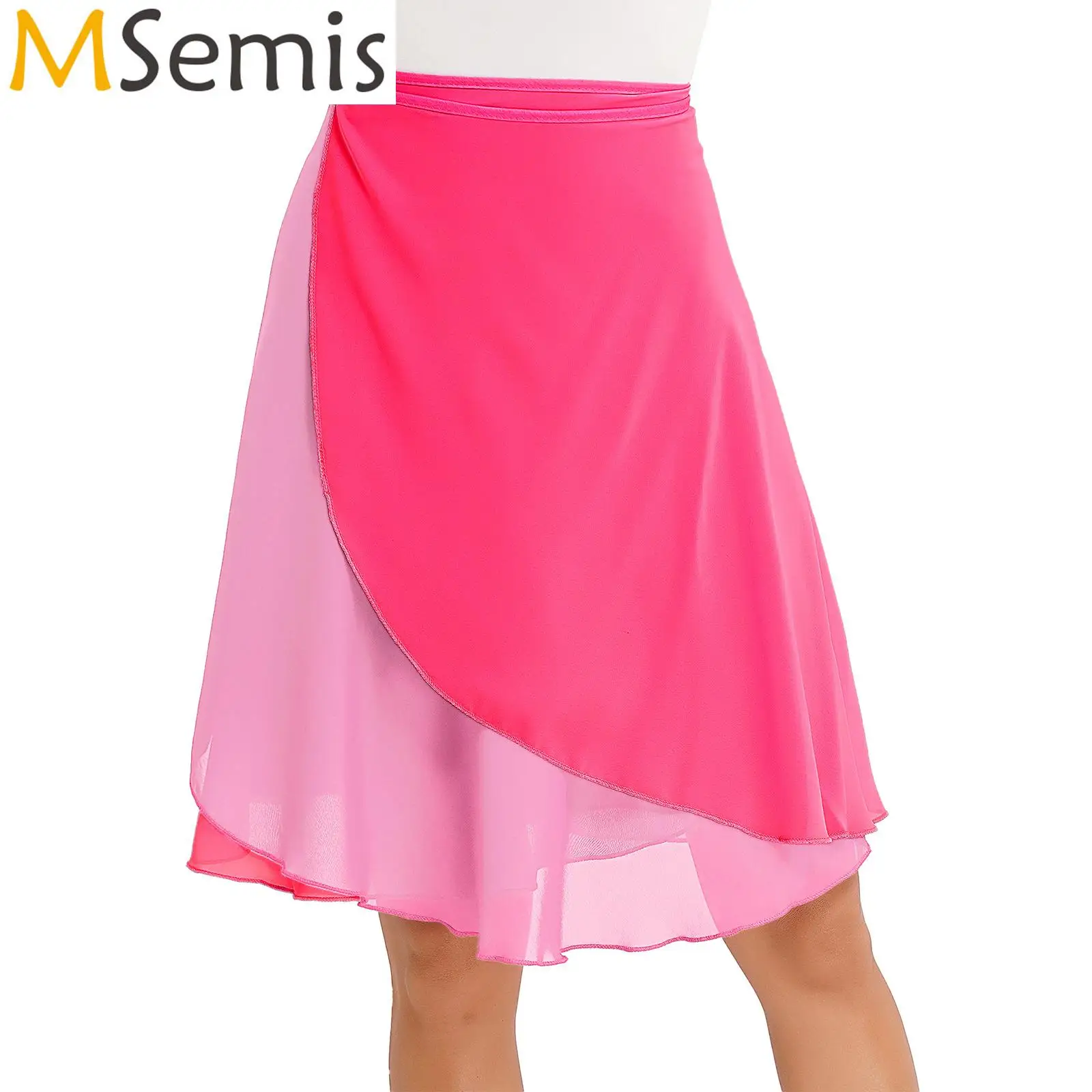 

Womens Lace-up Chiffon Dance Training Skirt Casual Flowy Color Block Skirts Ballet Classical Dancing Stage Performance Costume