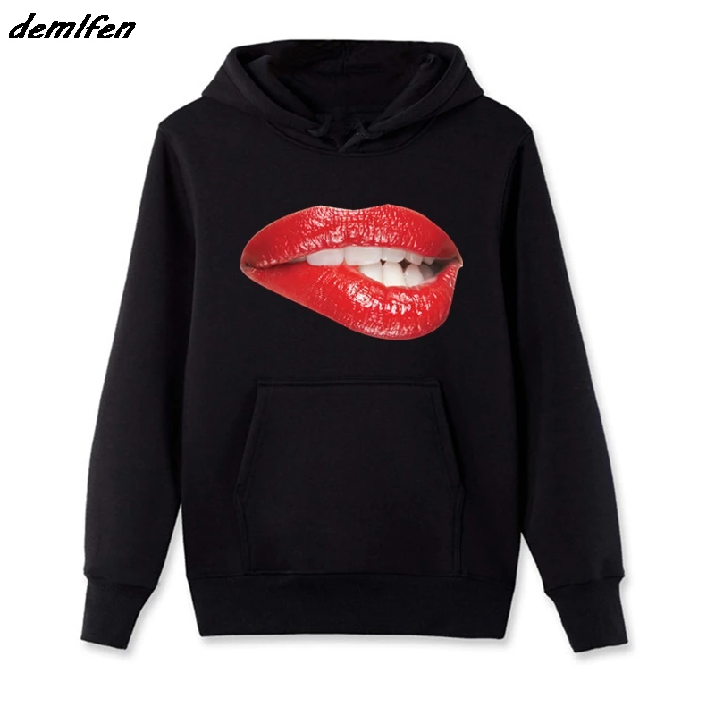 

Fashion Hot Sale Sexy Biting Red Lips Hoodie Kiss Glamour Diva Cool Glam Funny Birthday Gift Men Fleece Sweatshirt Harajuku