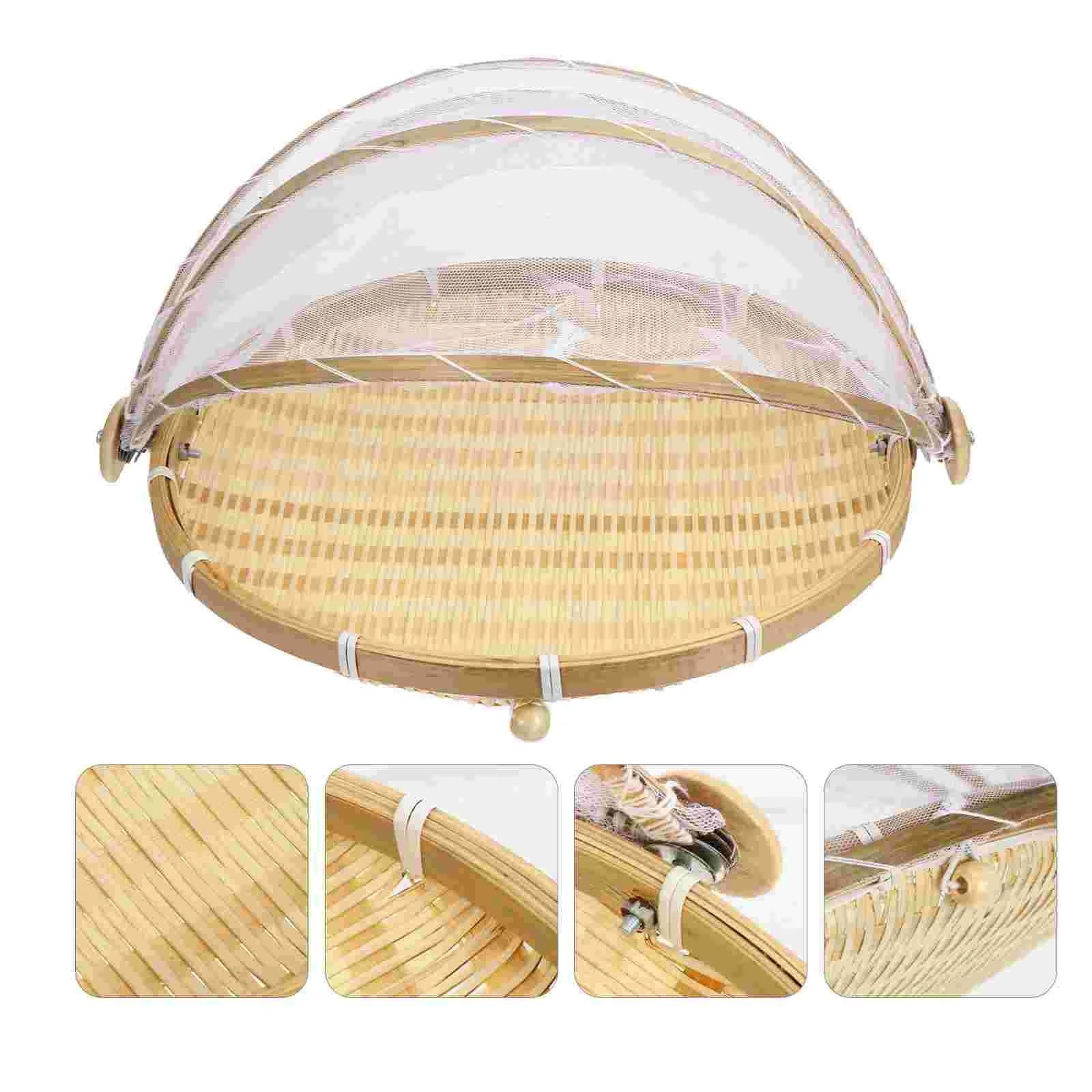 

Bamboo Dustproof Lidded Basket Pastoral Style Picnic Woven Storage Lid Plate Bread Tray Fruit Handmade Lidded Baskets Lids
