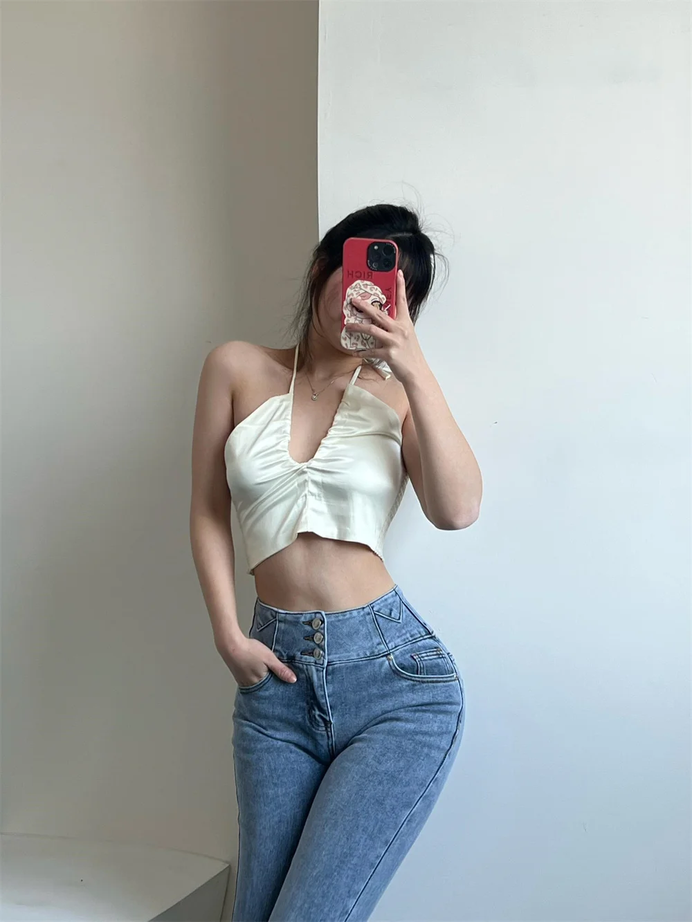 

Breasted WOMANGAGA Single High Waist Stretch Slim Denim Pencil Pants High Street Tight And Thin Women's Clothing RE8U