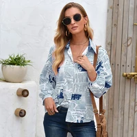 womens plus size button design top womens casual top 2021 spring and autumn womens letter printing long sleeved t shirt