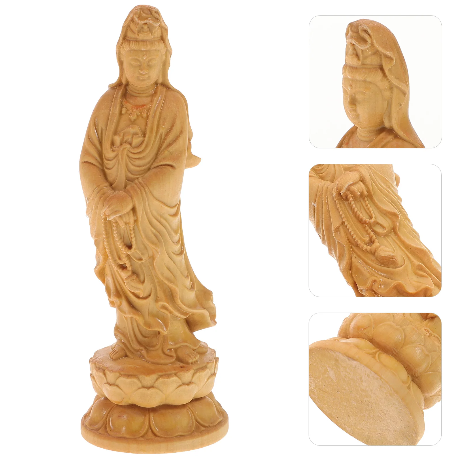 

Statue Quan Figurine Goddess Statues Guanyin Wooden Figurines Sculpture Chinese Praying Figure Avalokitesvara Mini Garden Cute