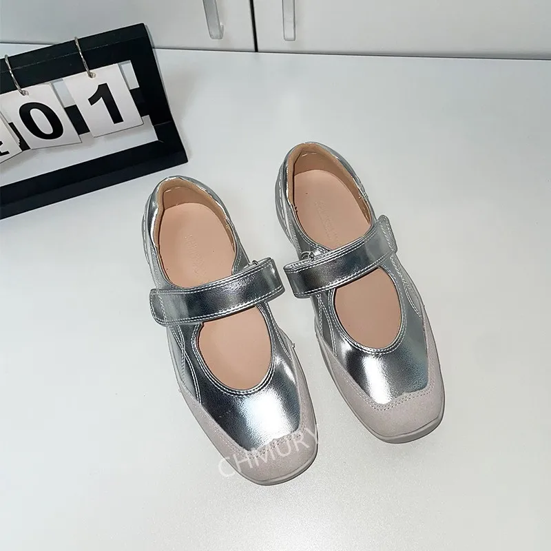 CHMURY Sivler Mary Jane Кроссовки Балетки Ballerian Disco Широкие туфли Женские большие размеры 41