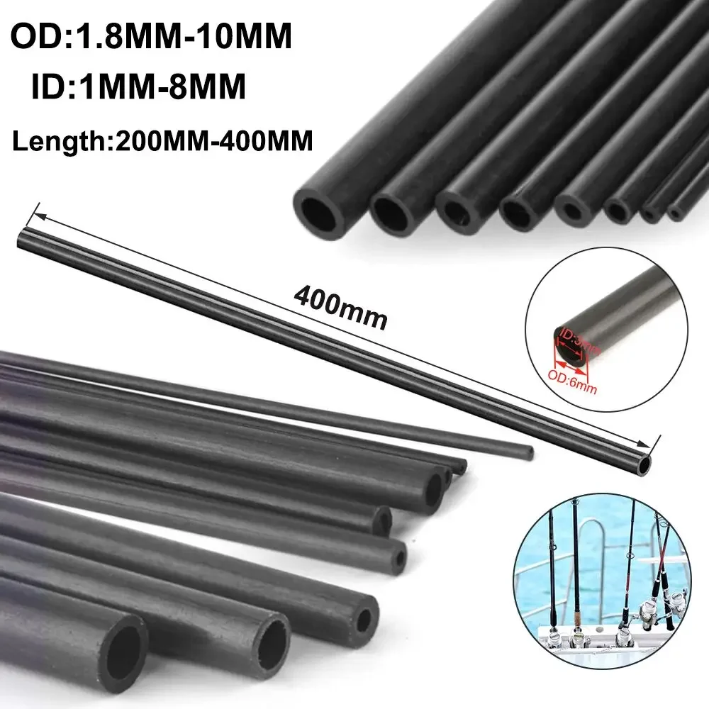 Tubo hueco de fibra de carbono, diámetro exterior redondo 1,8/ 2/3/4/5/6/7/8/10mm de longitud 200/400mm para cuadricóptero de avión modelo de pipa DIY, 1/5 Uds.