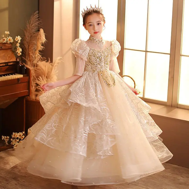 

Fancy Flower Baby Girl Dress Child Long Sleeves Butterfly Mesh Ball Gowns Kids Holy Communion Dresses 2-14 Years Old K90