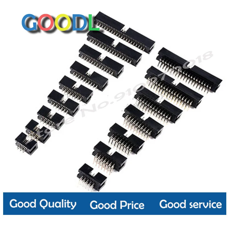 10PCS Pitch 2.54mm DC3 6/8/10/14/16/20/26/30/34/40/50 Pin 2x3/4/5/7/13Pin Straight Male Shrouded PCB IDC Socket Box Header JTAG