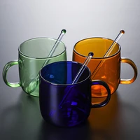 350ml clear glass handle coffee cup with spoon milk oatmeal breakfast mugs office water cup kitchen drinking utensils