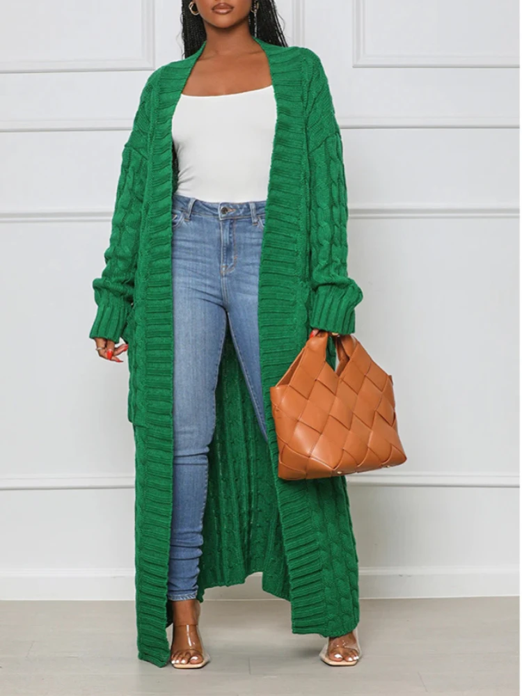 

Женский длинный кардиган свободного покроя, повседневный вязаный кардиган с длинным рукавом, длинный свитер с карманами для ленивых женщин, Осень-зима 2023