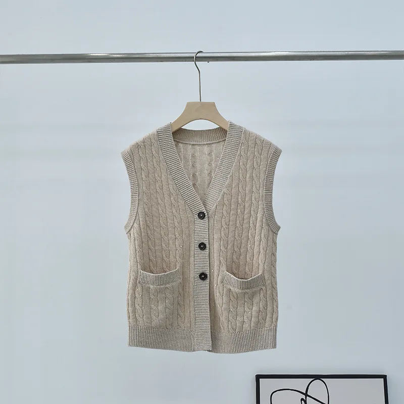 

Осенне-зимний новый жилет из чистой шерсти с V-образным вырезом