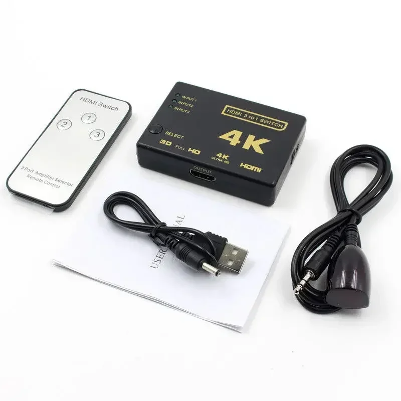 4Kx2K, 3 входа, 1 выход, видео-аудио, HDMI-совместимый переключатель-концентратор, монитор, разветвитель, ТВ-переключатель HD с пультом дистанционного управления для HDTV, PS3, Xbox (art.: 3920cd0214eeb) - 3920cd0214eeb