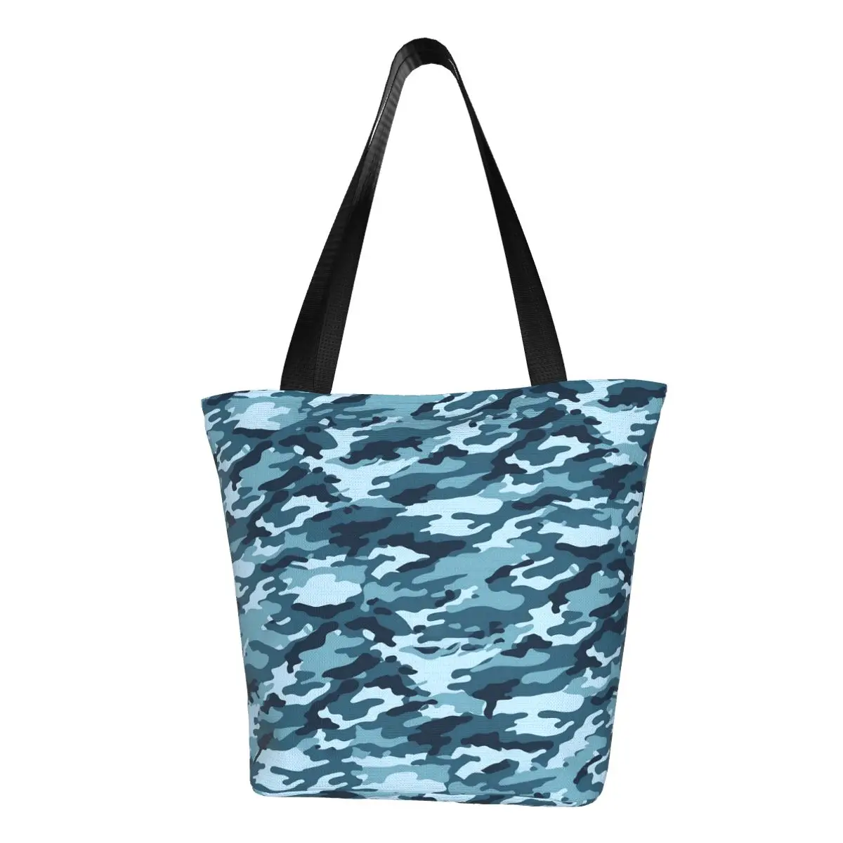 

Blue Camo Shopper Bag Camouflage Print Novelty Handbags Polyester Travel Tote Bag Lady Designer Shopping Bags