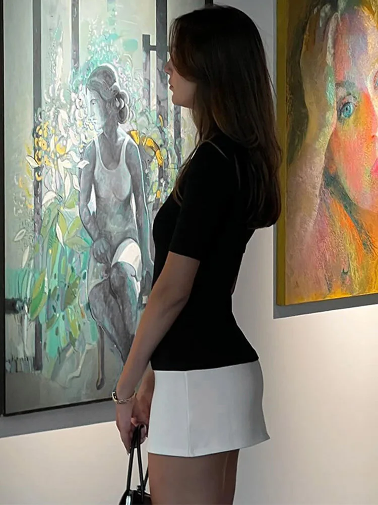 Летние Платья-мини с высоким воротником и коротким рукавом Модное Элегантное