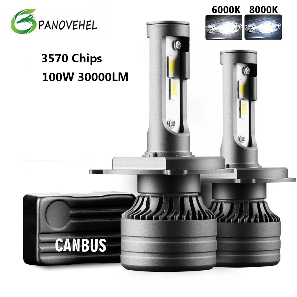 PANOVEHEL 30000LM 100W CANBUS Автомобильный светильник H4 LED H7 H8 H11 H1 9005 9006 HB3 HB4 Светодиодная