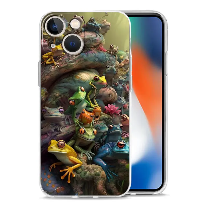 Фото Мягкий прозрачный чехол из ТПУ для iPhone 17, 16, 15, 14, 13, 12, 11 Pro Max, 17 Air, 7, 8 Plus с реалистичным принтом лягушки №4