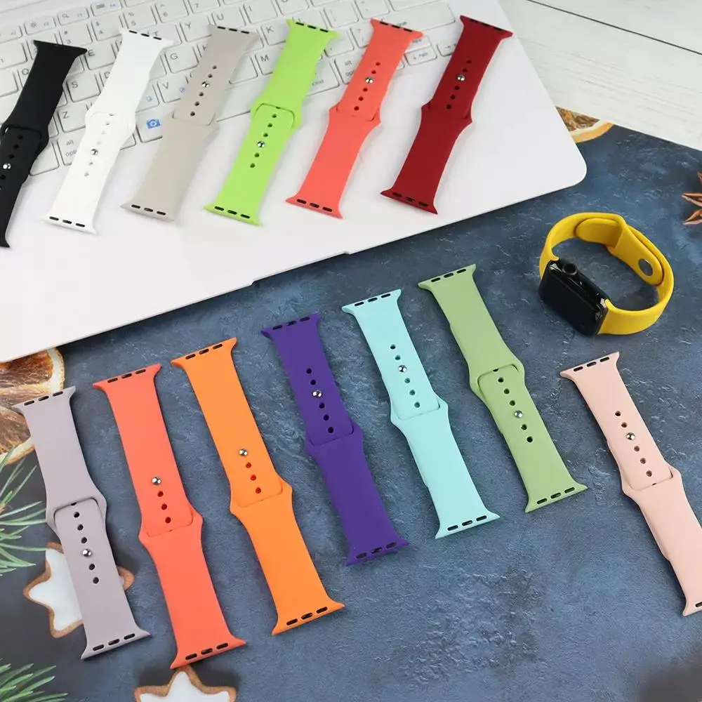 Silicone Strap for Apple Watch Band se 7 45mm 42mm 40mm 38mm smart  bracelets watchband on iWatch band for Series 7 6 5 4 3  2