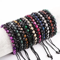 new design gemstone faceted black agate tiger eye stone double beads macrame bracelet for men women jewelry gift