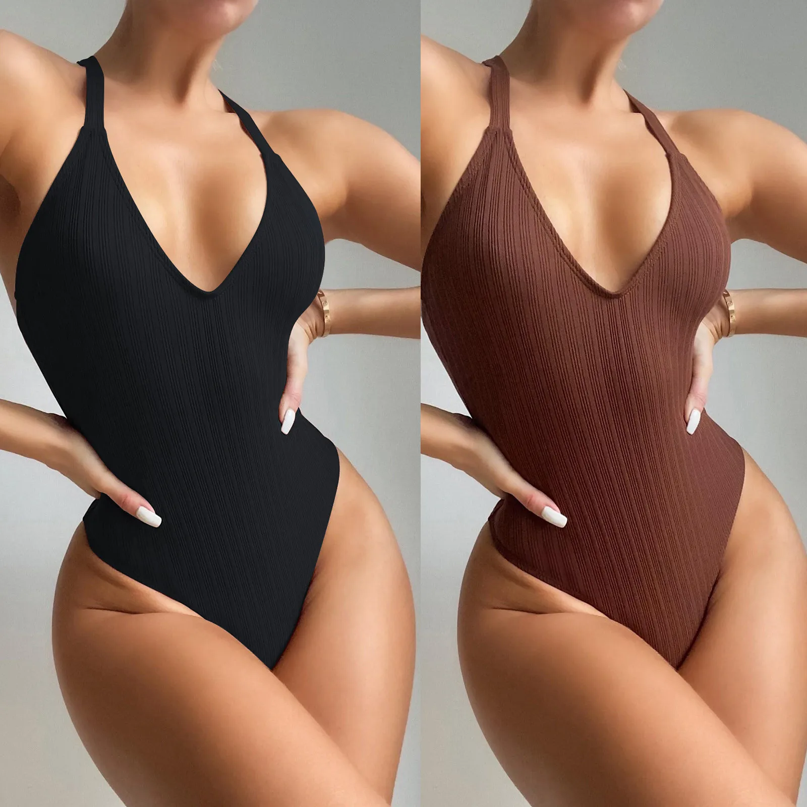 

Solid Burgundy Shirring One-piece Swimsuit Women Deep V-neck Removable Bra Plain Monokinis 2022 New Summer Beach Swimwear