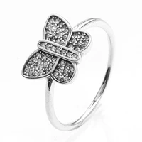 authentic 925 sterling silver pave butterfly with crystal ring for women wedding party europe pandora jewelry