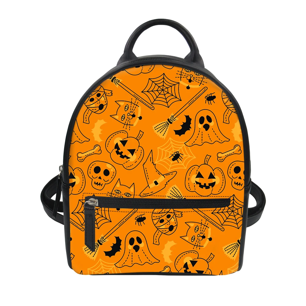 

Happy Halloween Design Women Small Backpack Fashion PU Leather School Bags for Teenager Girls Female Travel Zaino Donna