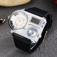 luxury dual time zone mens large dial watch leather strap silver case sport leisure quartz watches birthday gift for boyfriend