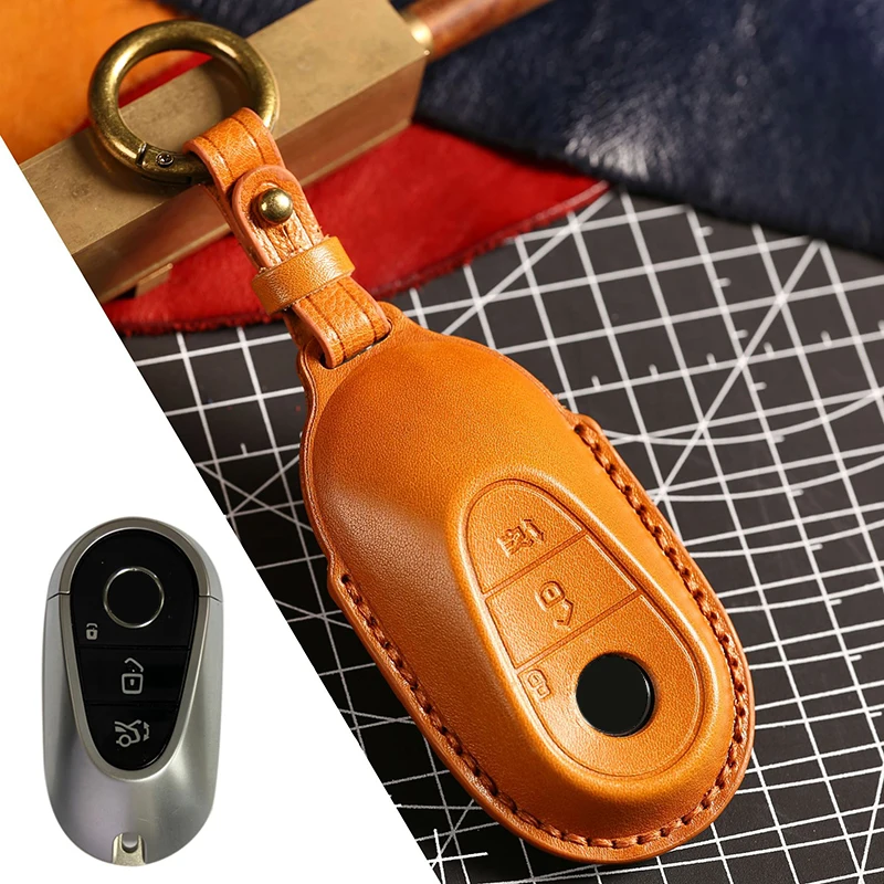 

Leather Car Key Case Cover Shell Fob Suit For Mercedes Benz C Class S Class 2021 - W206 W223 C260 C300 C200 S350 S400 S450 S500