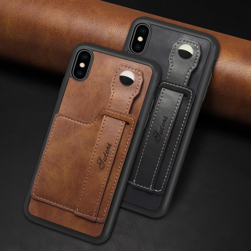 

For iPhone X Xs XR 11 Pro Max Top Grade Leather Cases Wallet Simplicity Fashion Credit Card Slot Holder Back Cover Bag