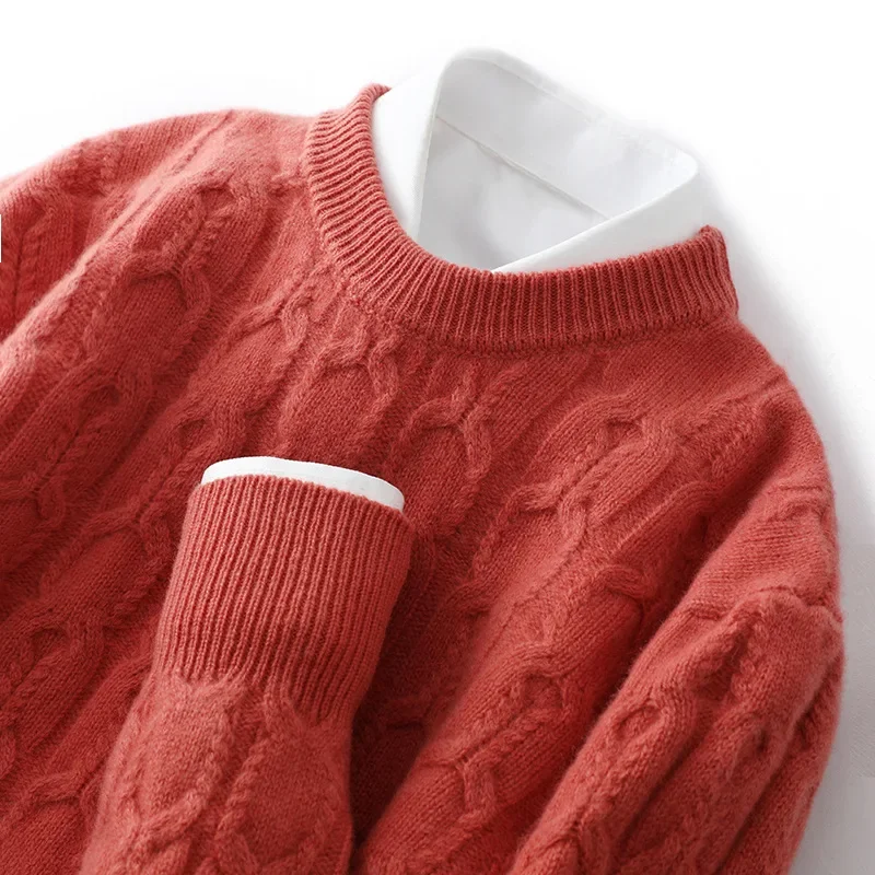 Повседневный свитер из чистой шерсти с круглым вырезом мужской утолщенный