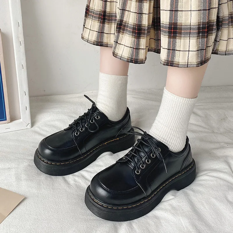 Japanese Kawaii Lolita Shoes JK Uniform Shoe Women Round Toe Platform Leather Vintage Mary Jane Shoes Zapatillas Mujer Oxford