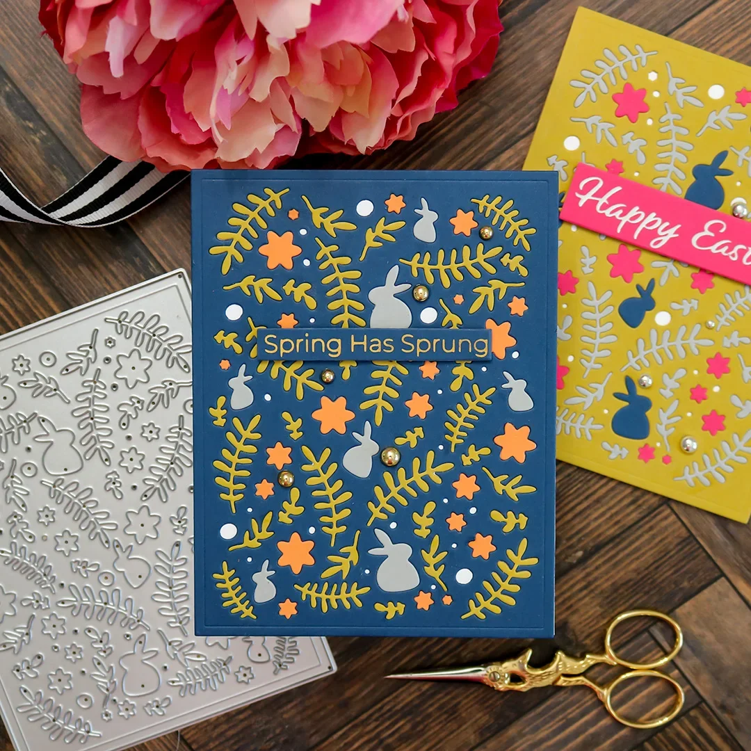 Весна 2021 кролики сердце цветение сцена прозрачные штампы металлические трафарет