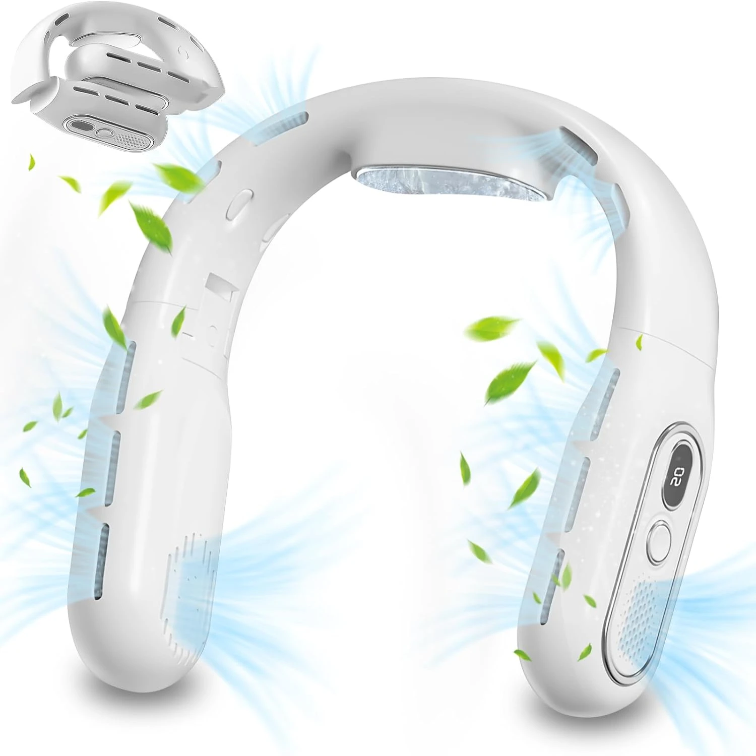 Компактный и мощный белый портативный безлопастной шейный вентилятор с