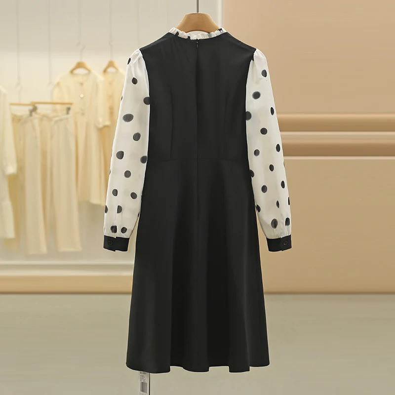 Цена счетчика 679 [Счетчик] Модное платье в горошек стиле пэчворк с дизайном Sense