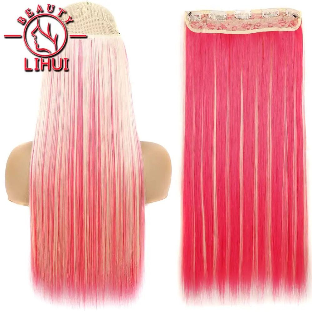 Synthetic Natural Synthetic Hair Extensions 5 Clip In Artificial Fake Ombre Blonde Brown Black Pink Straight False Hair Piece