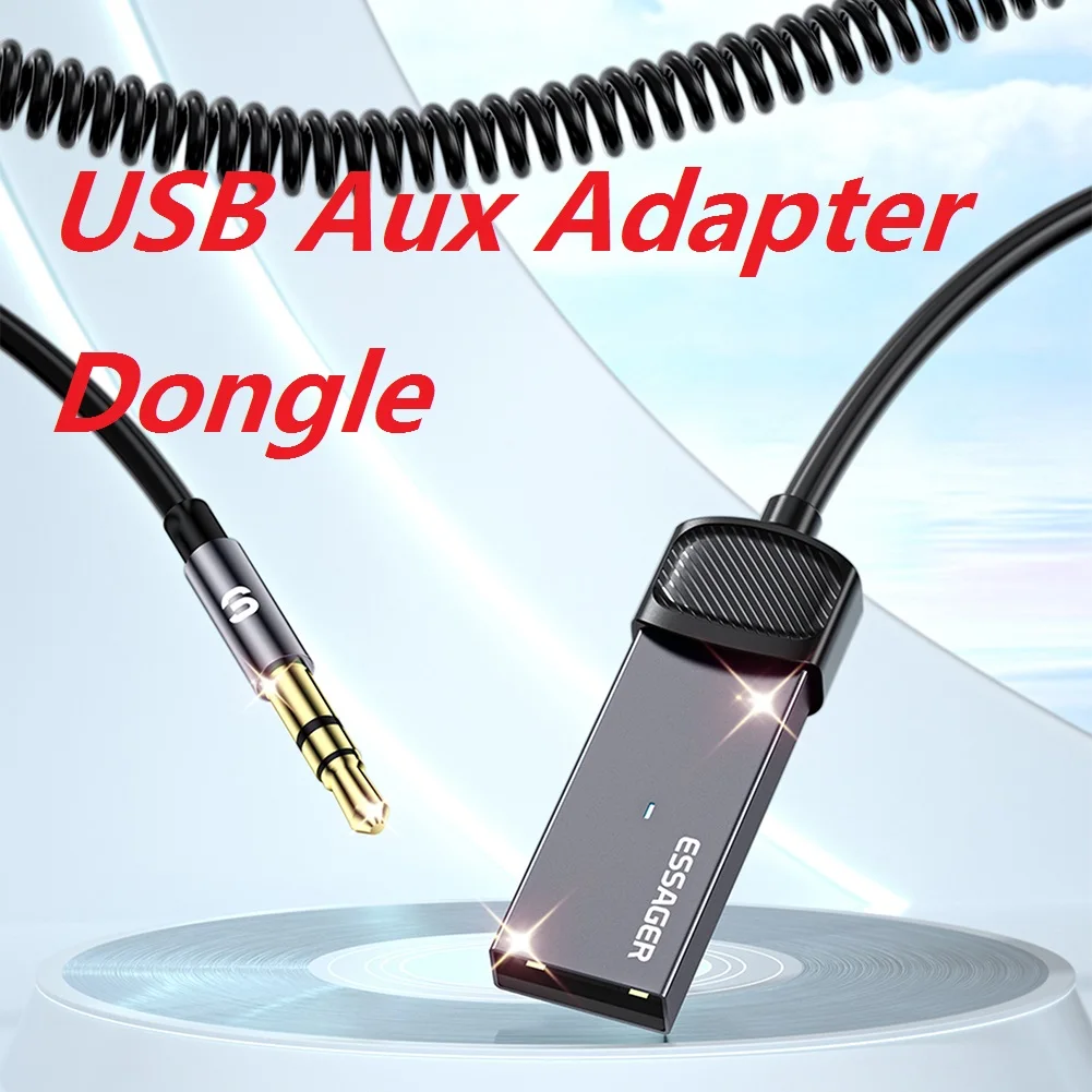 

ESSAGER USB Aux Adapter Dongle Professional AUX Audio Adapter Wireless 3.5mm Jack Bluetooth-compatible for Car Accessories