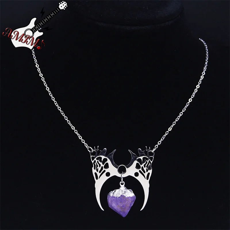 

Gothic Stainless Steel Moon Branches Skull Necklaces Silver Color Fantasy Forest Necklace Jewelry Gift collares para mujer N1196