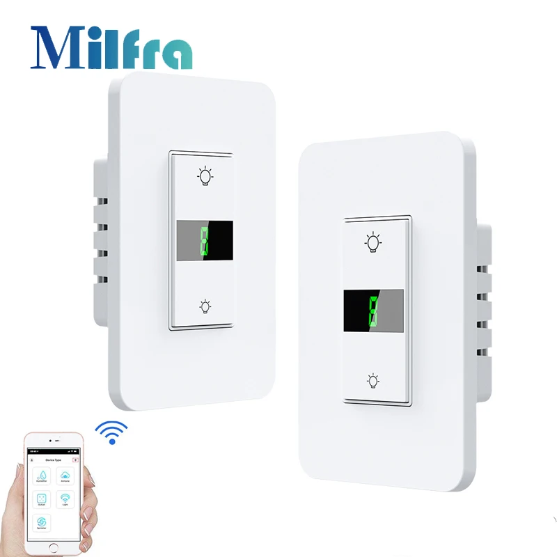 

Milfra Tuya Smart WiFi Dimmer Switch US Wall LED Touch Switches Neutral Wire Required APP Voice Control Via Google Home Alexa