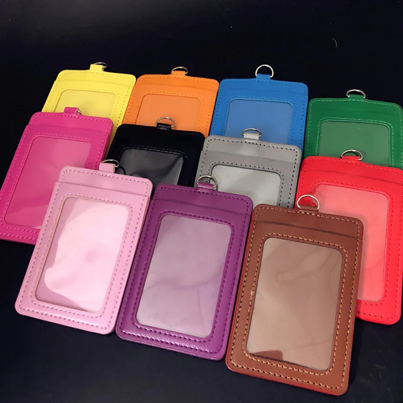 1pc ID Badge Holder Leather Porte Bus Pass Case Cover slip Men Women's Bank Credit Card Holder Strap Cardholder