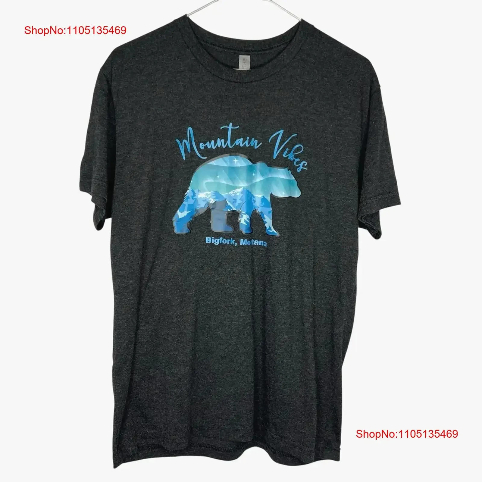 Фото Футболка Next Level Mountain Vibes Bigfork Montana Tri Blend с медведем, женская, среднего размера, винтажная, промытая, слегка дышащая №1