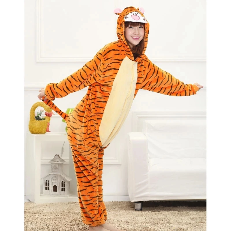 Unisex Tiger Animal Onesie Halloween Christmas Adult Warm Plush One Piece Pajamas Cosplay Costume for Adults Kids Women and Men