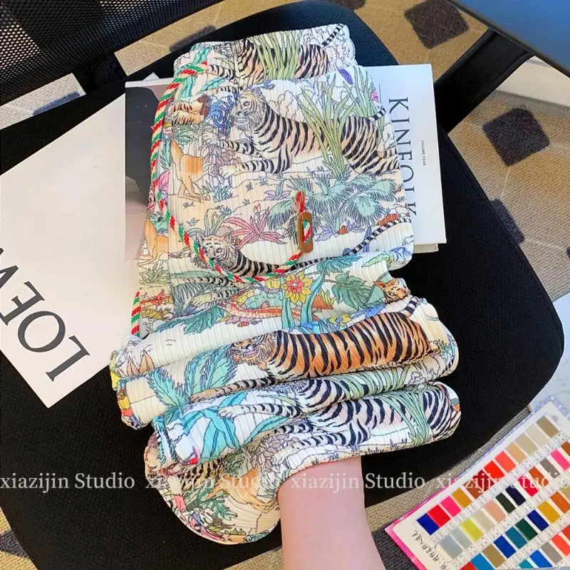 Женские брюки-трубы Y2K с принтом тигра и цветов