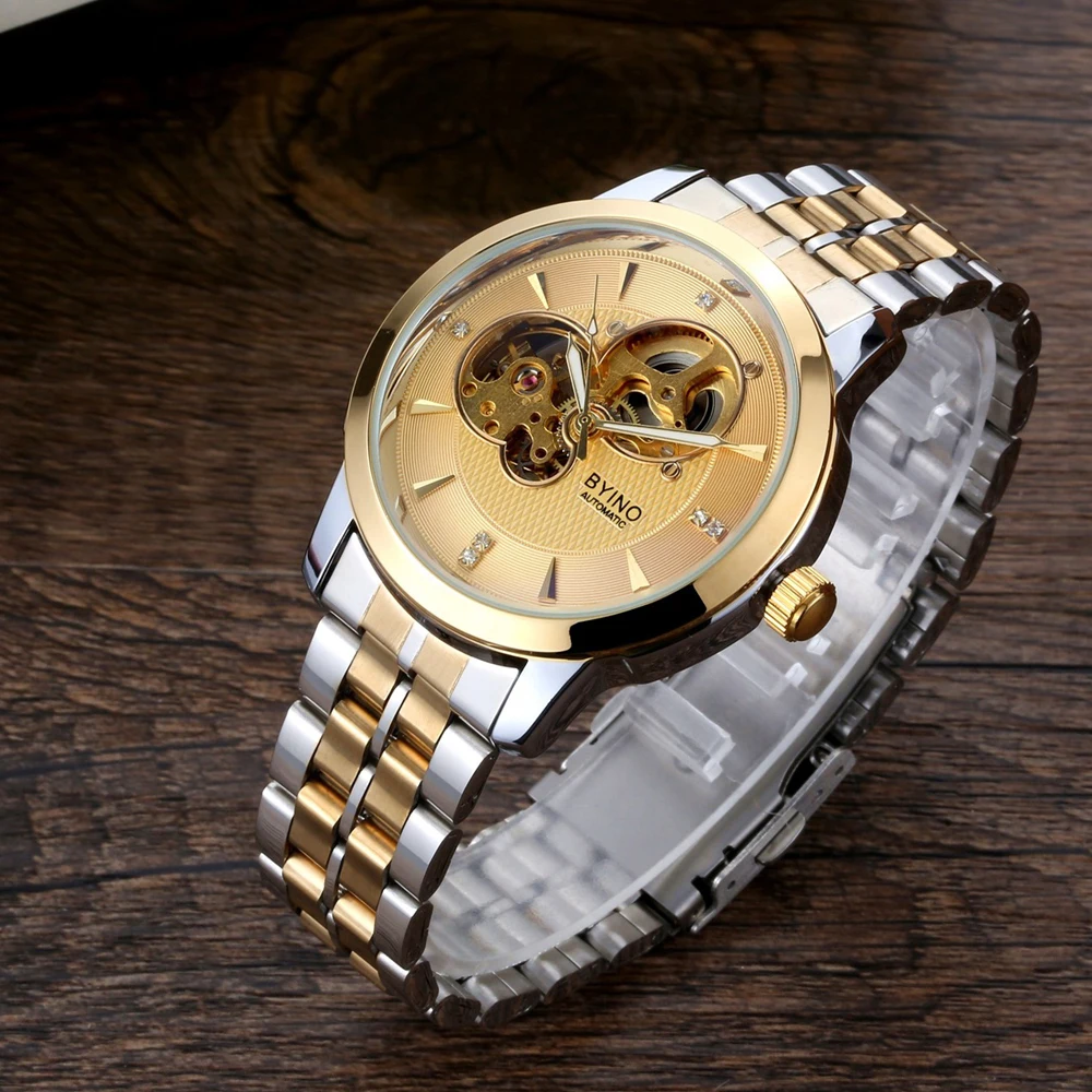 Часы наручные BYINO Мужские механические роскошные брендовые водонепроницаемые