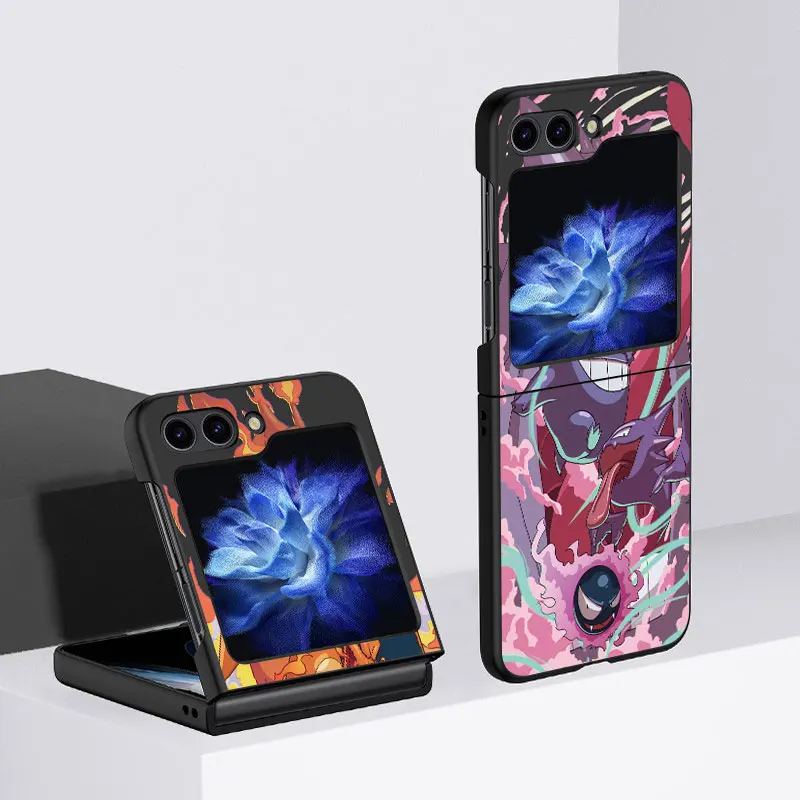 Складной чехол для телефона Samsung Galaxy Z Flip 5 ZFlip4 Z Flip5 5G ZFlip4 Flip5 Flip4 Black Shell Cover Gengar Evoli P-okemon Anime