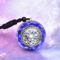 blue glazed stone chakra pendant flower of life rune natural crystal and copper orgonite pendant for reiki meditation healing