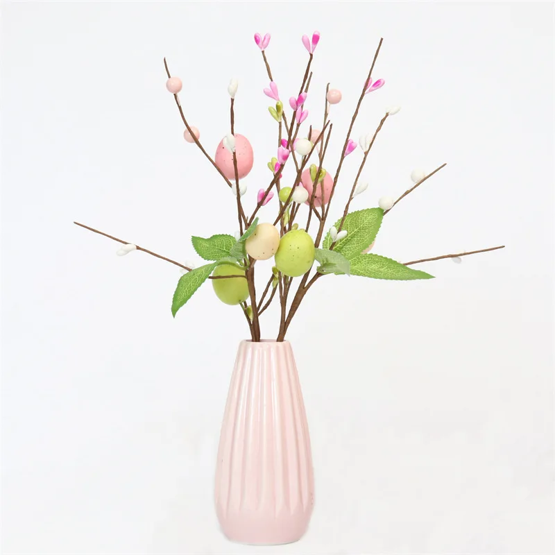 

3pcs Easter Foam Egg Branch Tree Colorful Painting Flower Leaf Fake Plant Festival Party Table Decor DIY Rattan Wreath Accessory