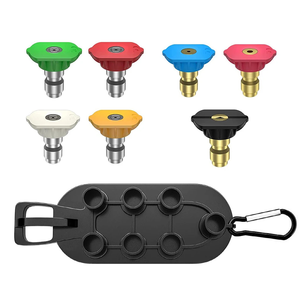 

7pcs/set Pressure Washer Nozzle With Holder Cleaning Home Tips Quick Connect Car Wash Garden Stainless Steel Replacement Parts