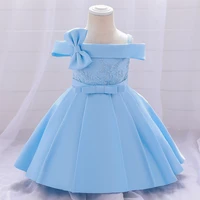 2022 new childrens noble and elegant dress princess skirt bow one shoulder one year old baby dress