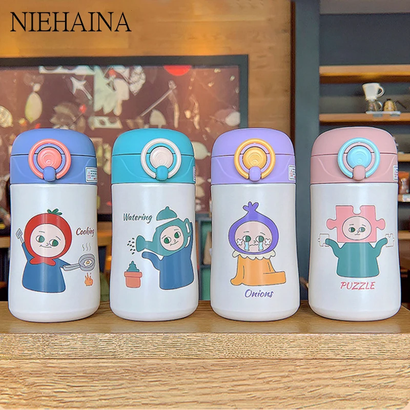 

Thermal Cups Cute Portable Children'S Thermos Cup 316 Tumbler Stainless Steel Bouncing Straw Cartoon Water Bottle Keeps Cold