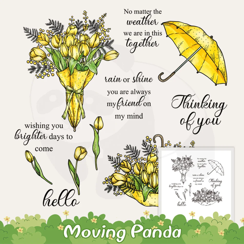 

Umbrella And Tulip Flowers Metal Cutting Dies And Clear Stamp For Diy Scrapbook Handmade Paper Card Decorative Craft Cut Die