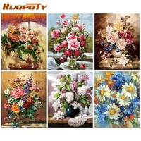ruopoty picture by number flower kits for adults handpainted diy oil painting by number for adult flower in vase home decoration