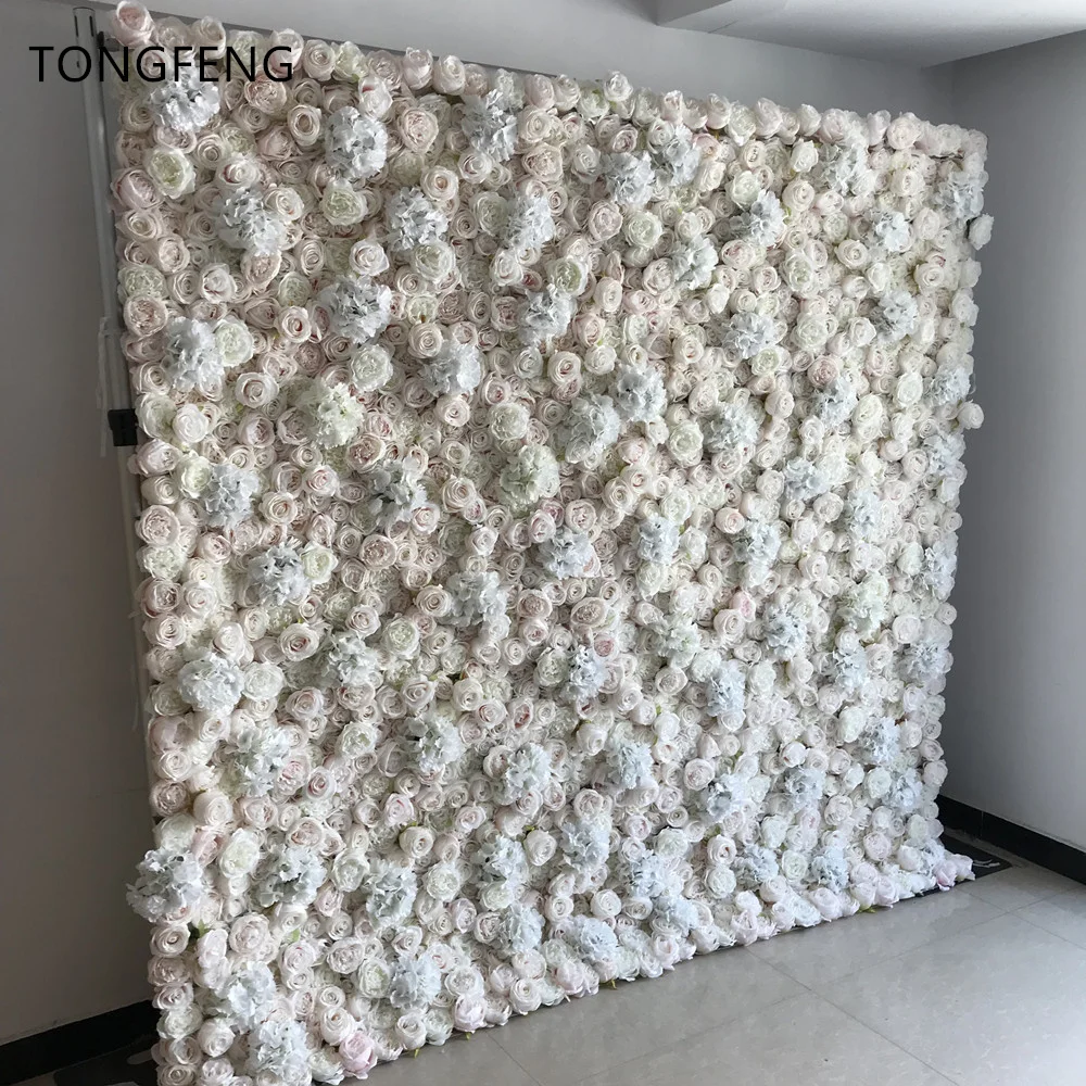 TONGFENG 4 фута * 8 футов цветы Шелковая Роза Пион 3D ролл-ап цветок настенные панели