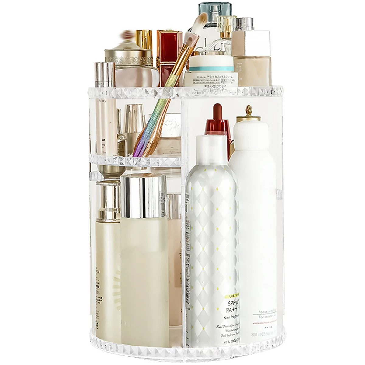 

New Rotating Makeup Organiser with Compartment 360° Spinning Makeup Holder Acrylic Cosmetic Organizer Stand Large Capacity